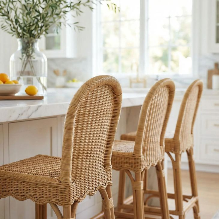 Flora Light Brown Rattan Scalloped Edge Counter Height Stool