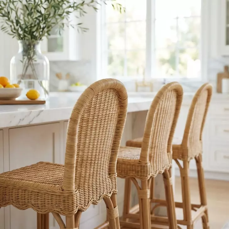 Flora Light Brown Rattan Scalloped Edge Counter Height Stool