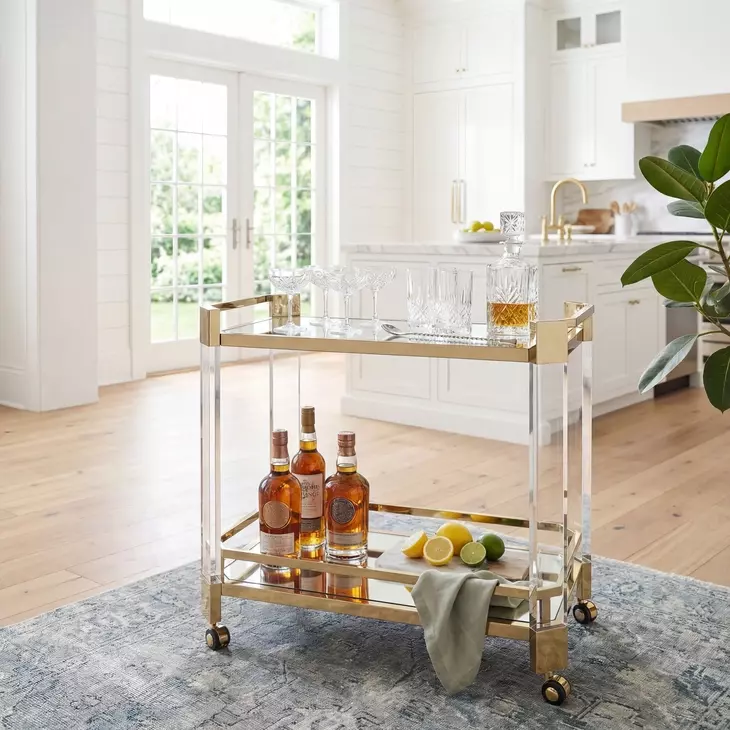 Charlevoix Acrylic And Gold Serving Cart