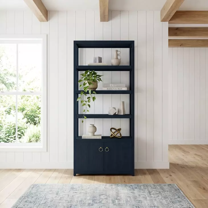 Lark Navy Blue 4 Tier Etagere Bookcase