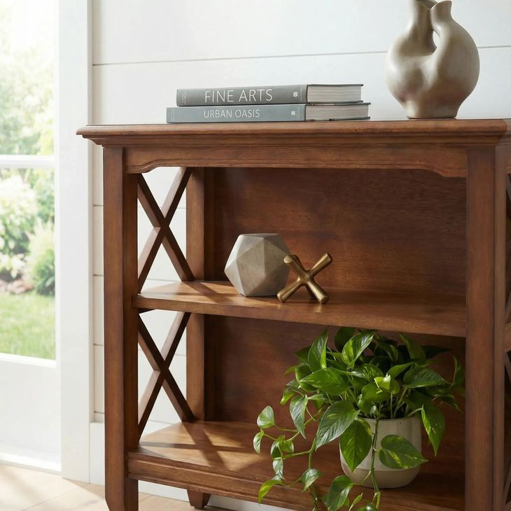 Newport Olive Ash Burl Low Bookcase