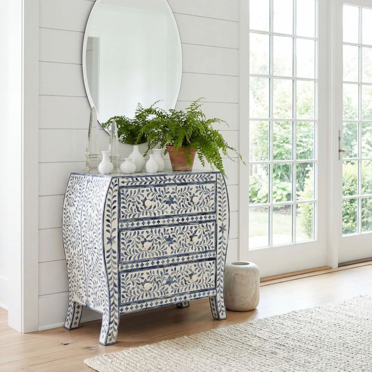 Trubadur Blue and White Bone 3 Drawer Chest