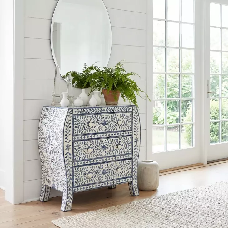 Trubadur Blue and White Bone 3 Drawer Chest