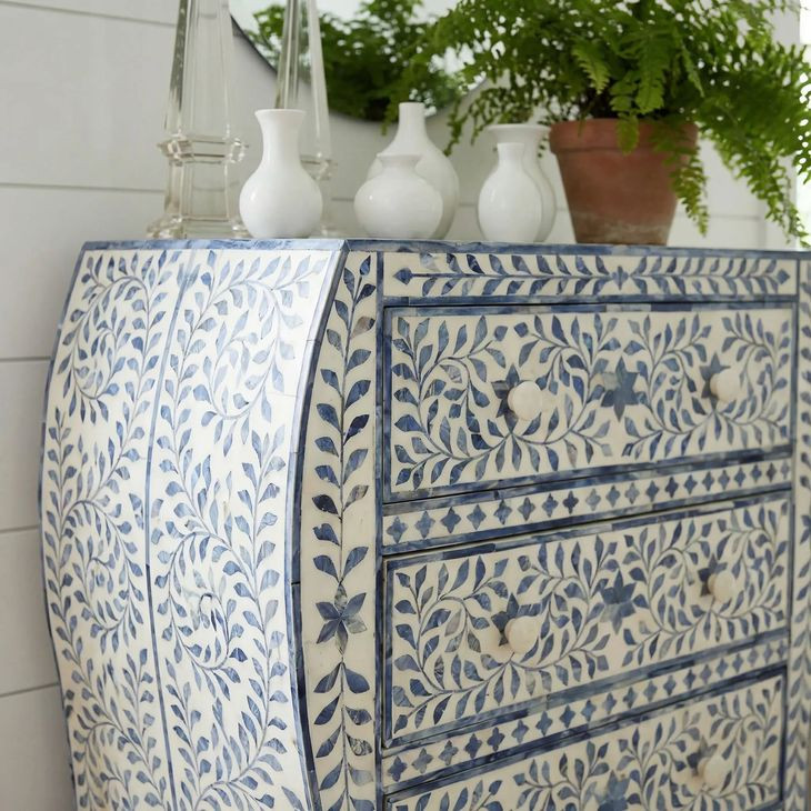 Trubadur Blue and White Bone 3 Drawer Chest