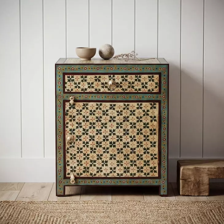 Perna Greens and Beige Hand Painted Chest