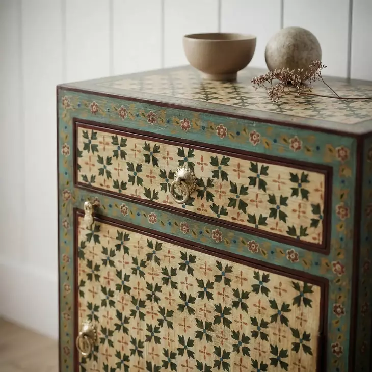 Perna Greens and Beige Hand Painted Chest
