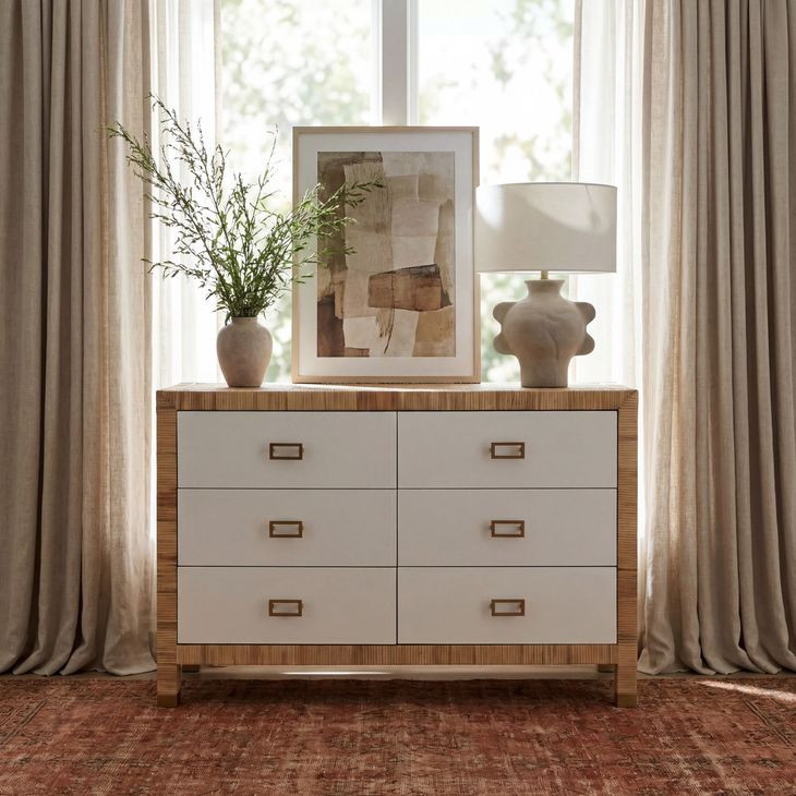 Corfu Natural and White Cosmopolitan 6 Drawer Double Dresser
