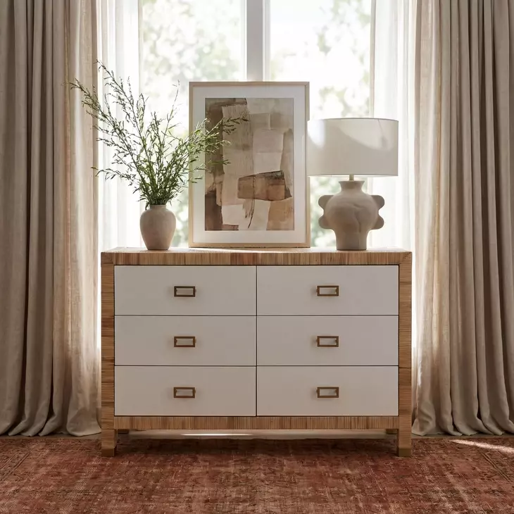 Corfu Natural and White Cosmopolitan 6 Drawer Double Dresser