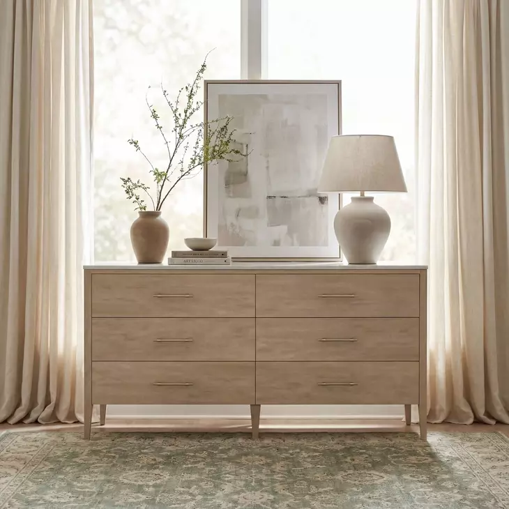 Mayfair Light Brown And Beige Marble 6 Drawer Dresser From Home Gallery Stores