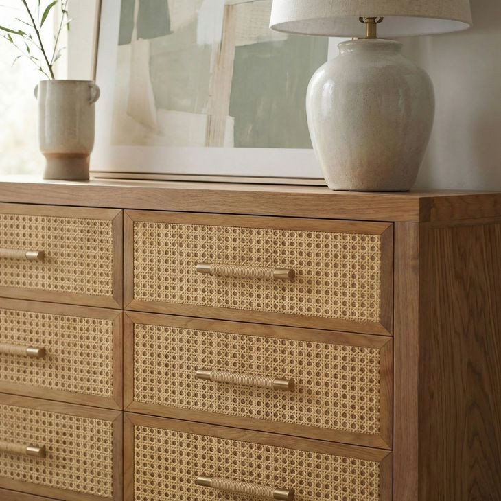 Mesa Natural And Cane 6 Drawer Dresser