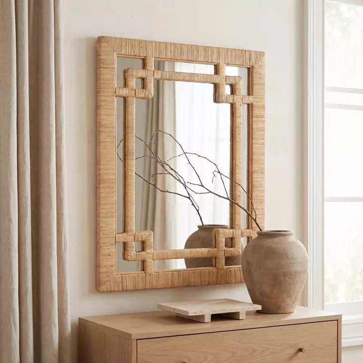 Hana Light Brown Woven Rattan Wall Mirror
