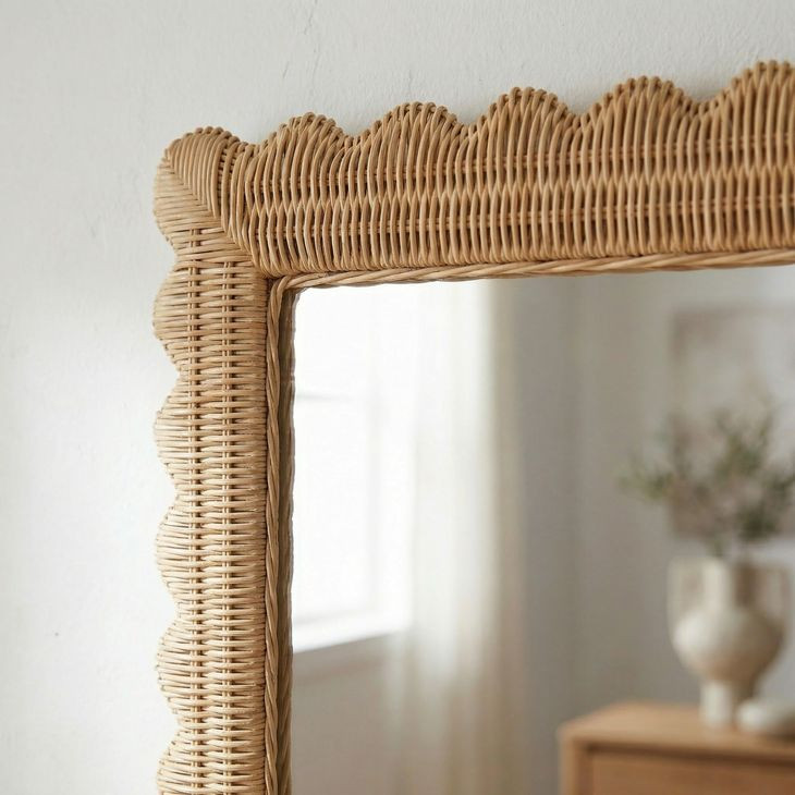 Flora Light Brown Scalloped Rattan Wall Mirror