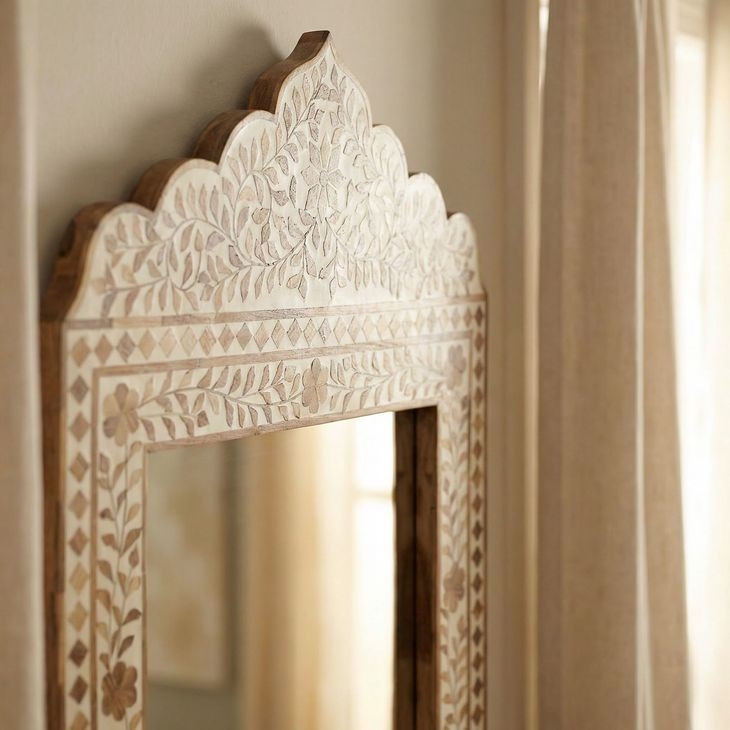 Vivienne Wood and Bone Inlay Mirror