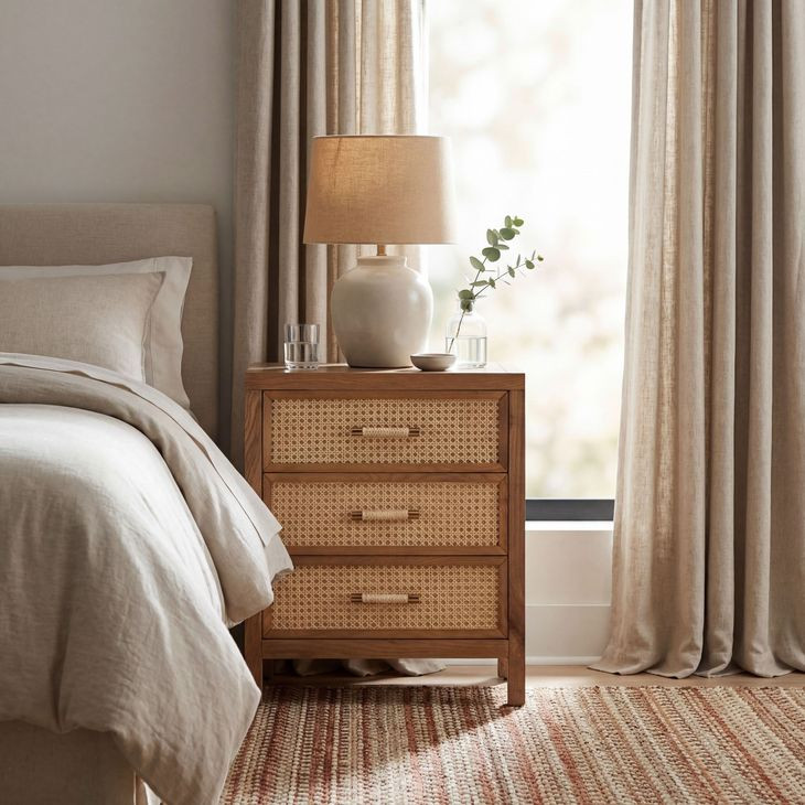 Mesa Natural And Cane 3 Drawer Nightstand