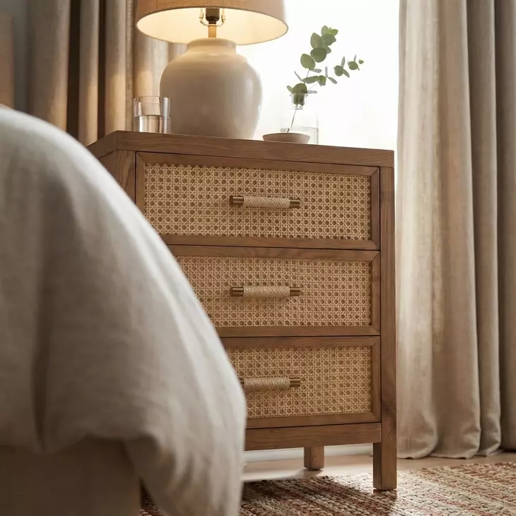 Mesa Natural And Cane 3 Drawer Nightstand