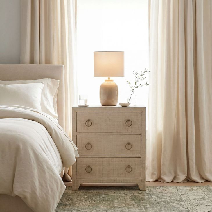 Bar Harbor Natural Raffia 3 Drawer Nightstand