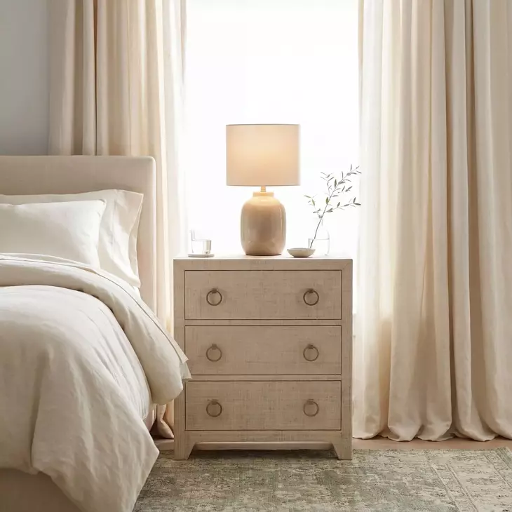 Bar Harbor Natural Raffia 3 Drawer Nightstand