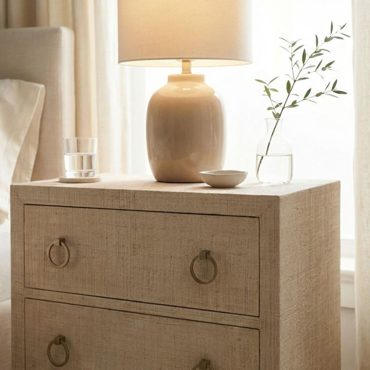 Bar Harbor Natural Raffia 3 Drawer Nightstand