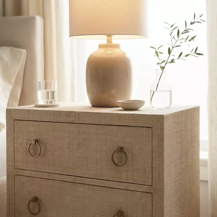 Bar Harbor Natural Raffia 3 Drawer Nightstand