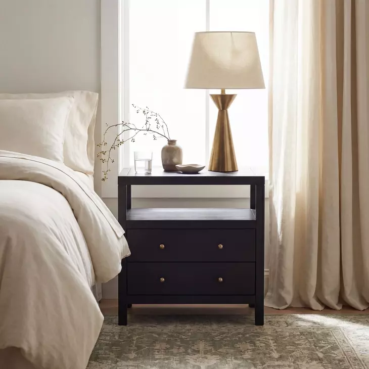 Nora Antique Coffee 2 Drawer Wide Nightstand