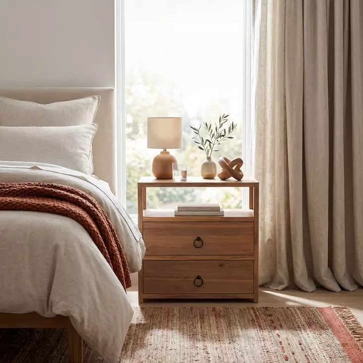 Lark neutral Mango 2 Drawer Nightstand