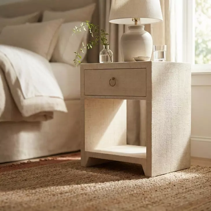 Bar Harbor neutral Raffia Nightstand