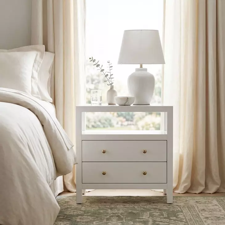 Nora White Wide 2 Drawer Nightstand