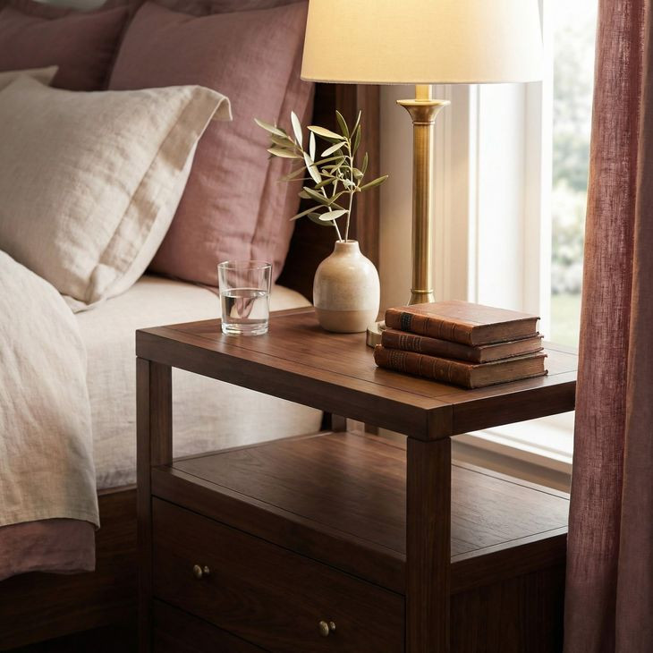 Nora Walnut Wide 2 Drawer Nightstand