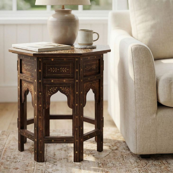 Bone Inlay 20" Wood Accent Table