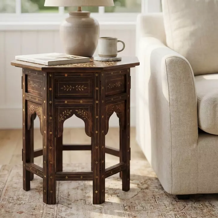 Bone Inlay 20" Wood Accent Table
