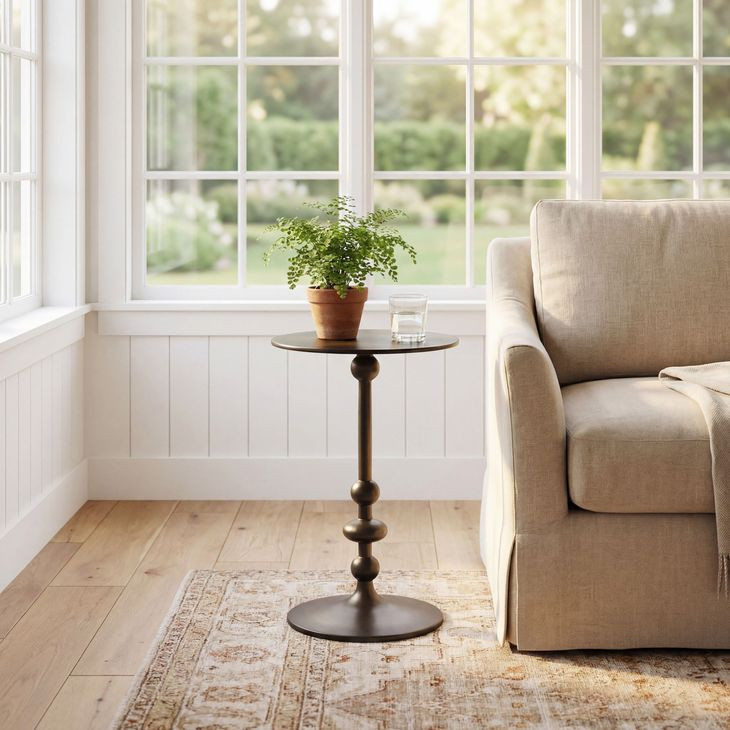 Zora Black Iron Pedestal End Table