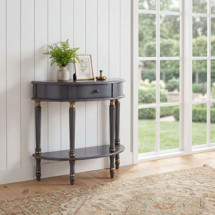 Mozart Royal Pastel Blue 1 Drawer Demilune Console Table