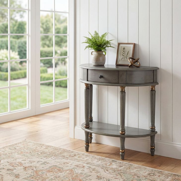 Mozart Royal Pastel Green 1 Drawer Demilune Console Table