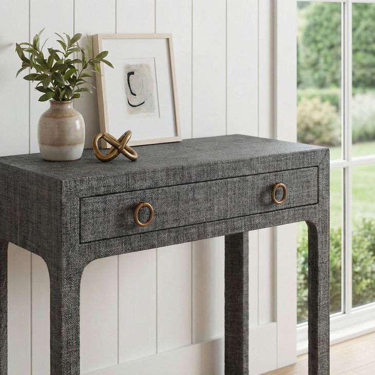 Chatham Charcoal Raffia Console Table
