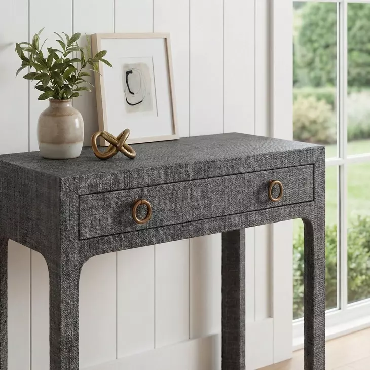 Chatham Charcoal Raffia Console Table