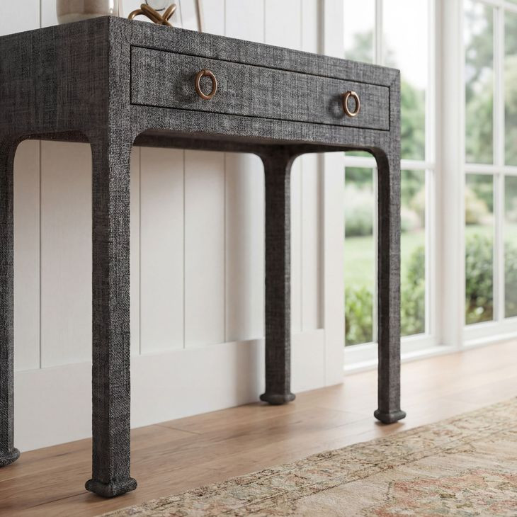 Chatham Charcoal Raffia Console Table