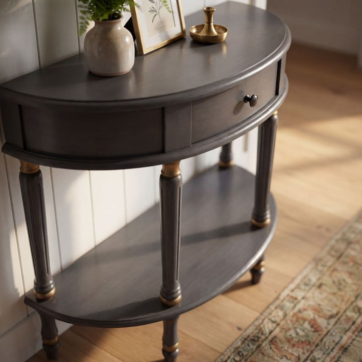 Mozart Royal Pastel Blue 1 Drawer Demilune Console Table