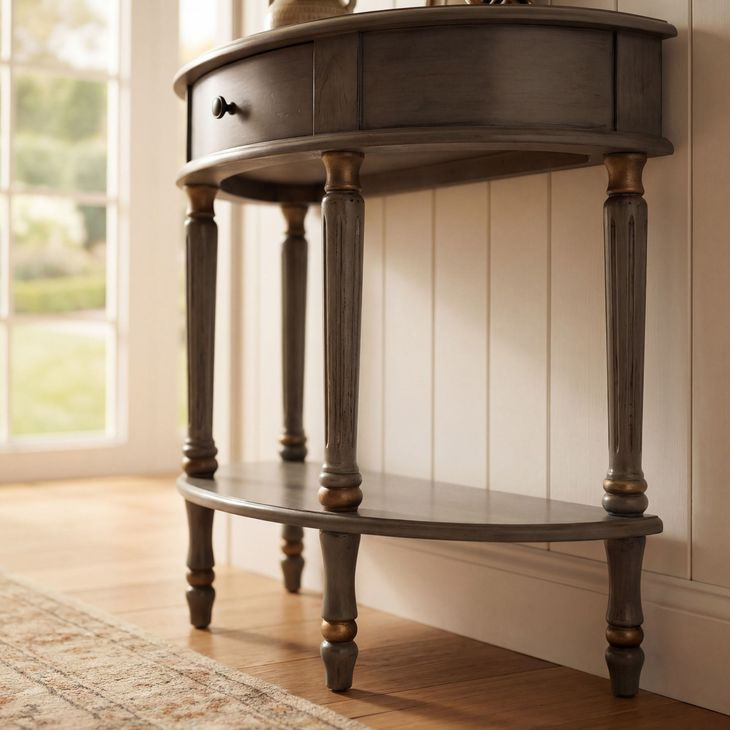 Mozart Royal Pastel Green 1 Drawer Demilune Console Table