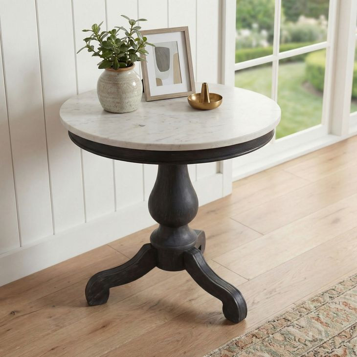 Danielle Washed Black And White Marble Side Table
