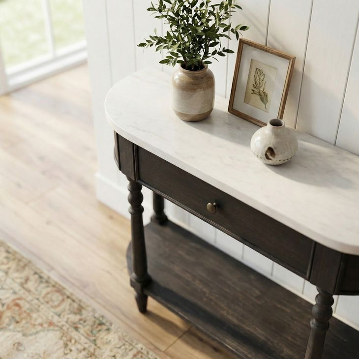 Danielle Washed Black And White Marble Console Table