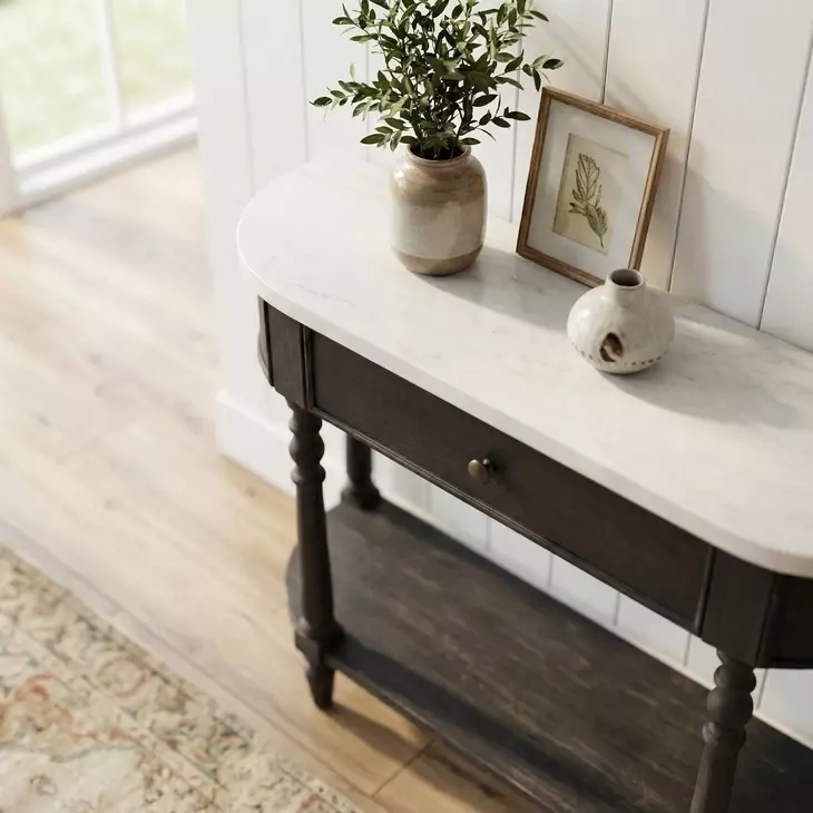 Danielle Washed Black And White Marble Console Table