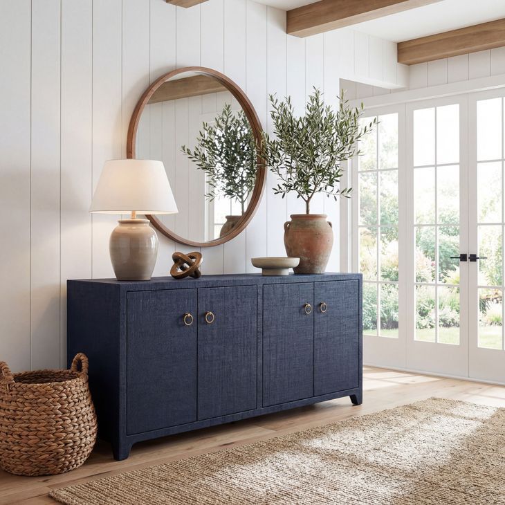 Bar Harbor Navy Blue Raffia 4 Door Sideboard