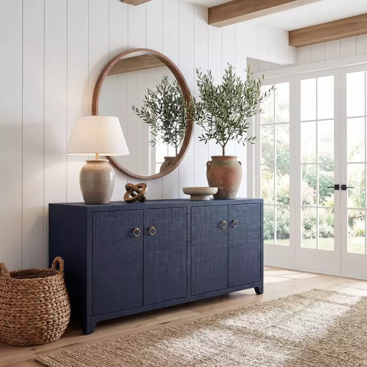 Bar Harbor Navy Blue Raffia 4 Door Sideboard