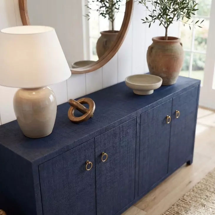 Bar Harbor Navy Blue Raffia 4 Door Sideboard