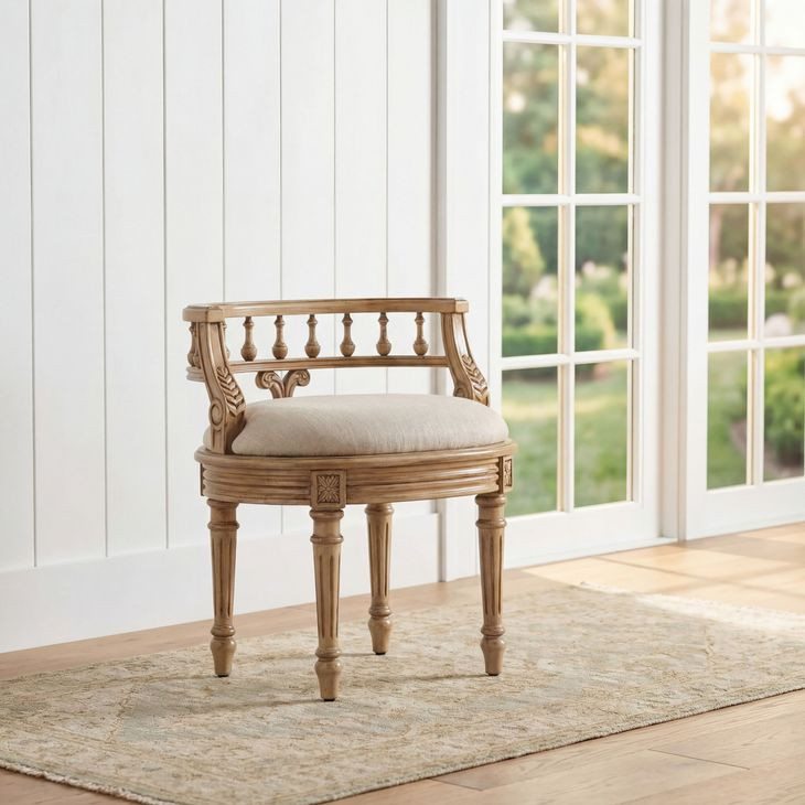 Hathaway Antique Beige Vanity Stool
