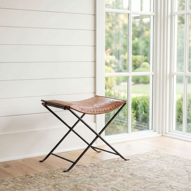 Melton Brown Leather Stool