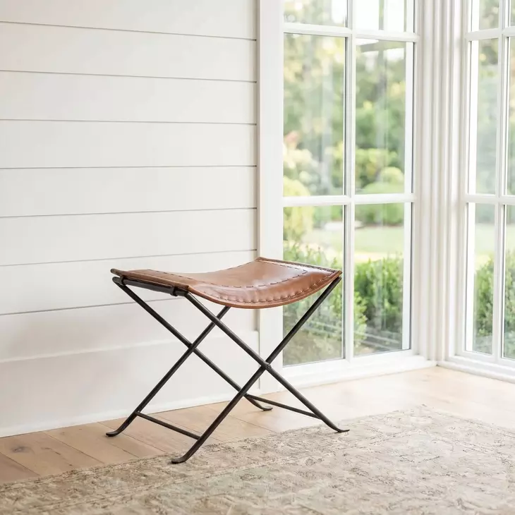 Melton Brown Leather Stool