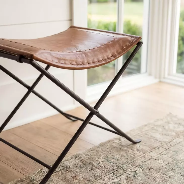Melton Brown Leather Stool