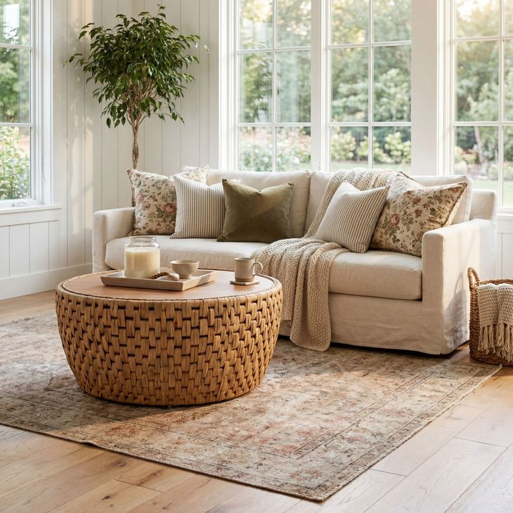 Captiva neutral Rattan Round Drum Coffee Table