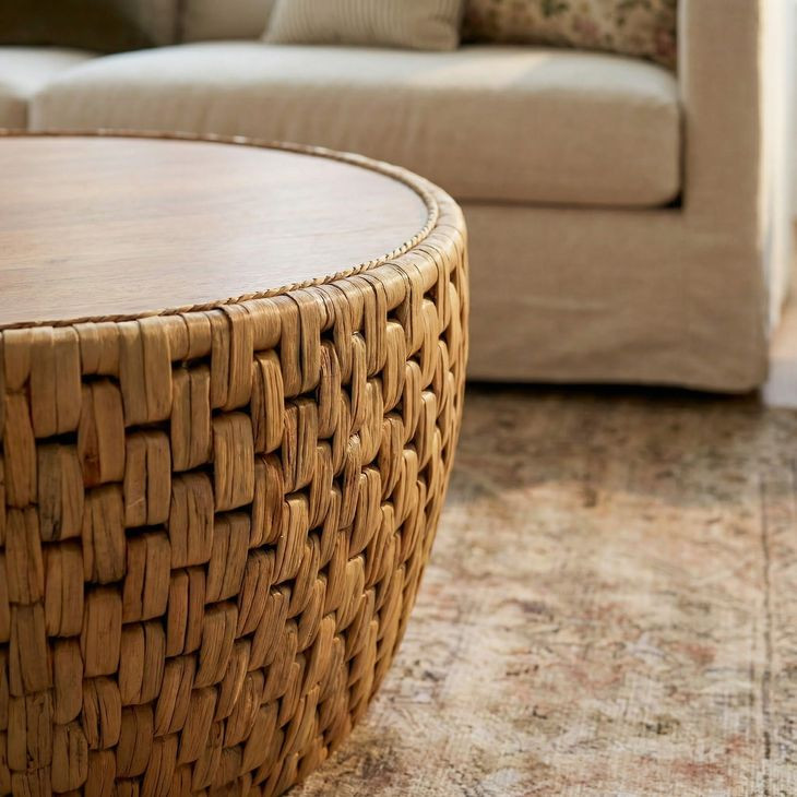 Captiva neutral Rattan Round Drum Coffee Table